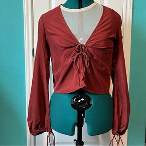 Urban Outfitters Burgundy Tie-Front Blouse